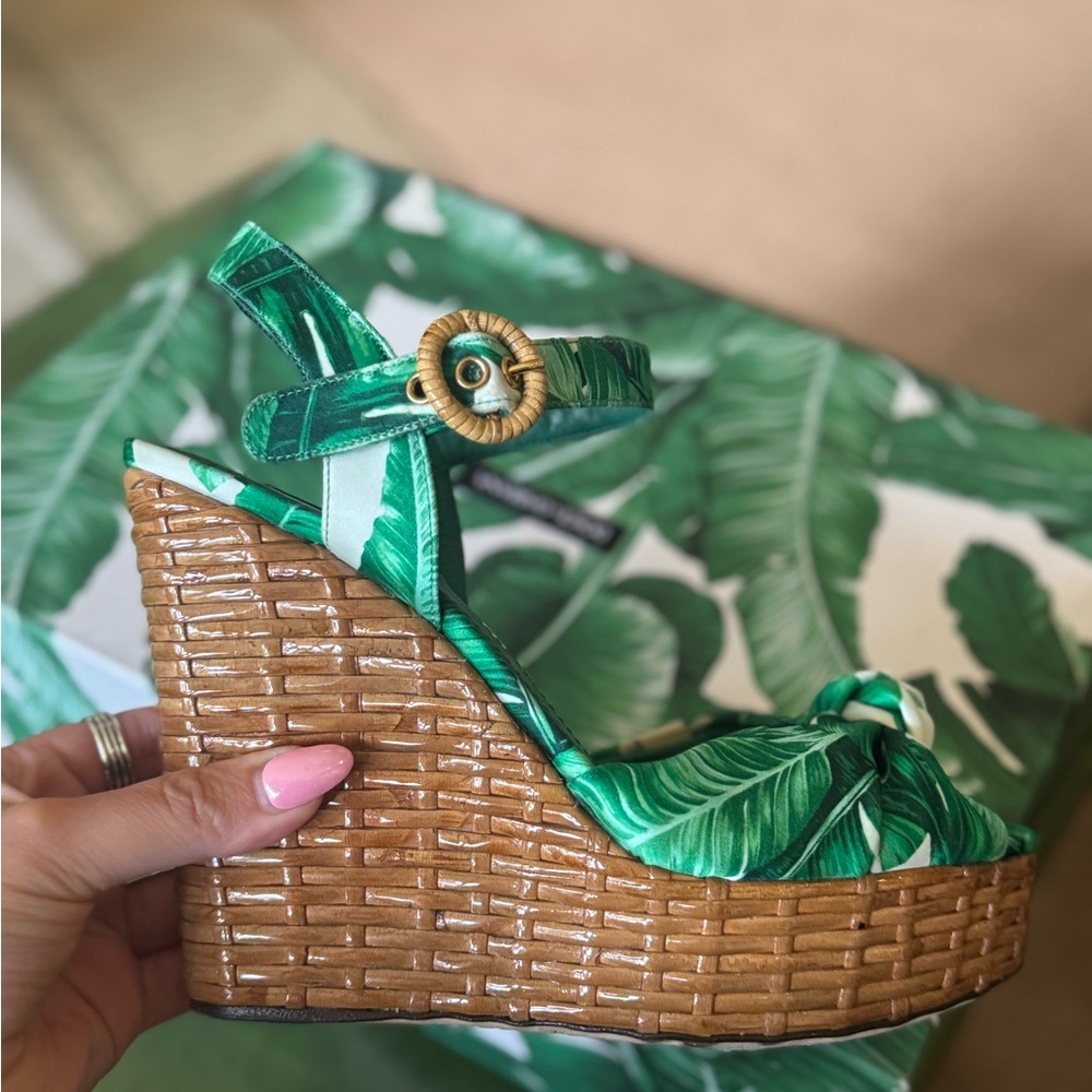 Dolce & Gabbana Green and Brown Wedge Sandals